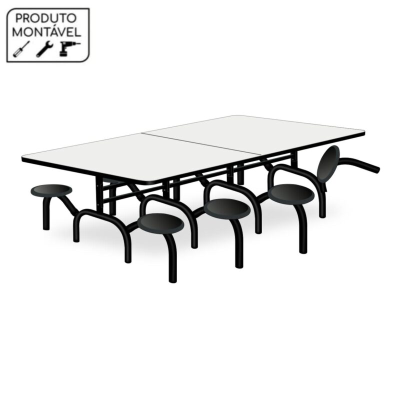 Mesa p/ Refeitório ESCAMOTEÁVEL 08 Lugares – MDP BRANCO DE 25 MM 50047 CONEXÃO MÓVEIS 2