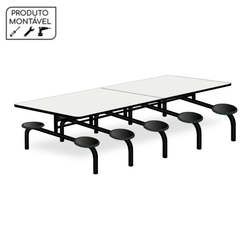 Mesa p/ Refeitório Fixo 10 Lugares MDP BRANCO DE 25 MM 50046 CONEXÃO MÓVEIS 2