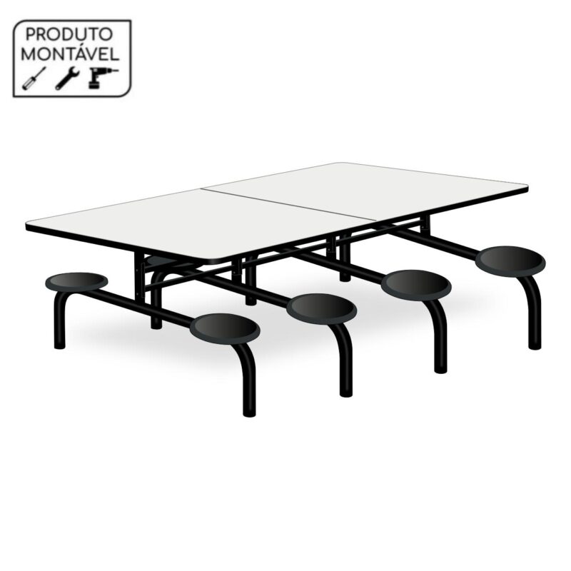 Mesa para Refeitório 8 Lugares MDP Branco de 25 mm FIXO – 50045 CONEXÃO MÓVEIS 2