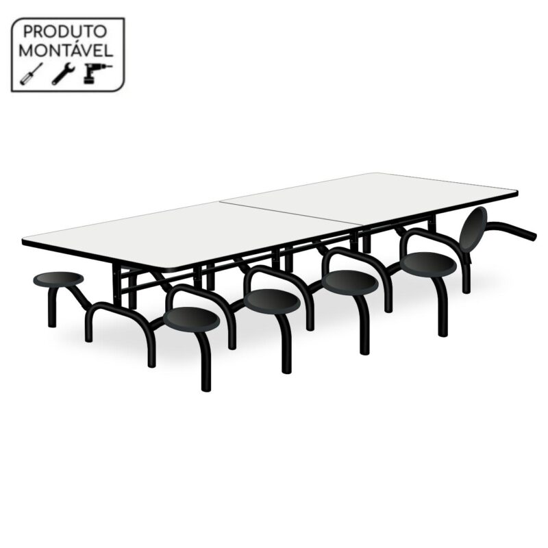 Mesa p/ Refeitório ESCAMOTEÁVEL 10 Lugares – MDP BRANCO DE 25 MM 50048 CONEXÃO MÓVEIS 2