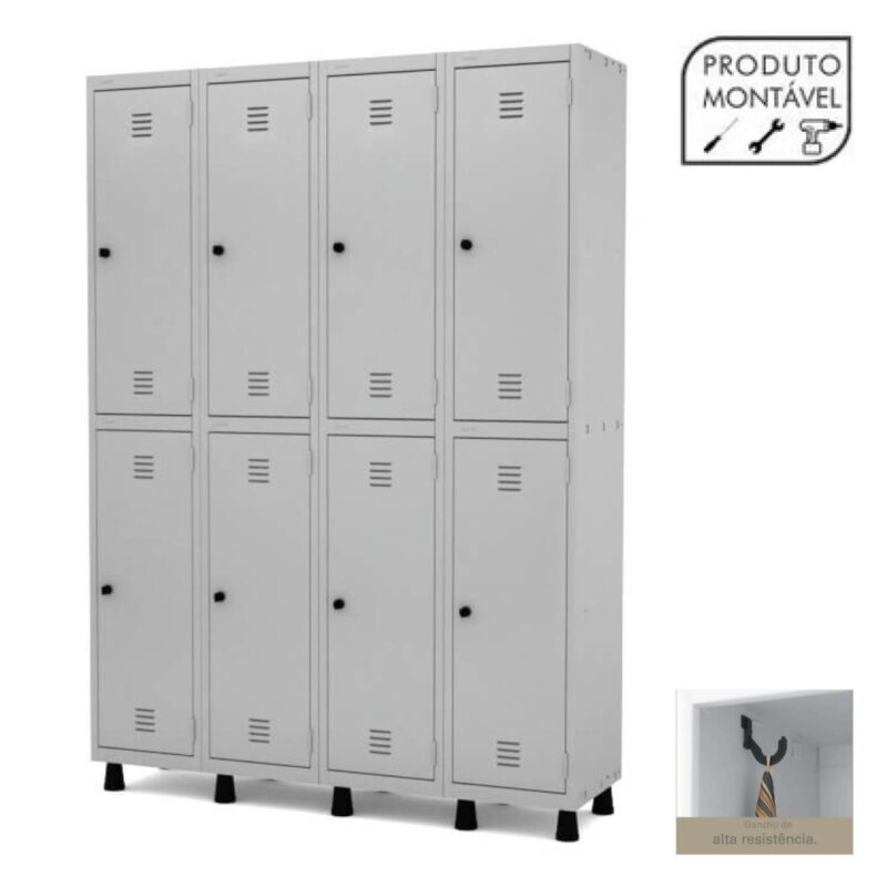 Armário Roupeiro de Aço c/ 08 PORTAS GRANDES – 1,93×1,38×0,40m – CZ/CZ – 10004 CONEXÃO MÓVEIS 2