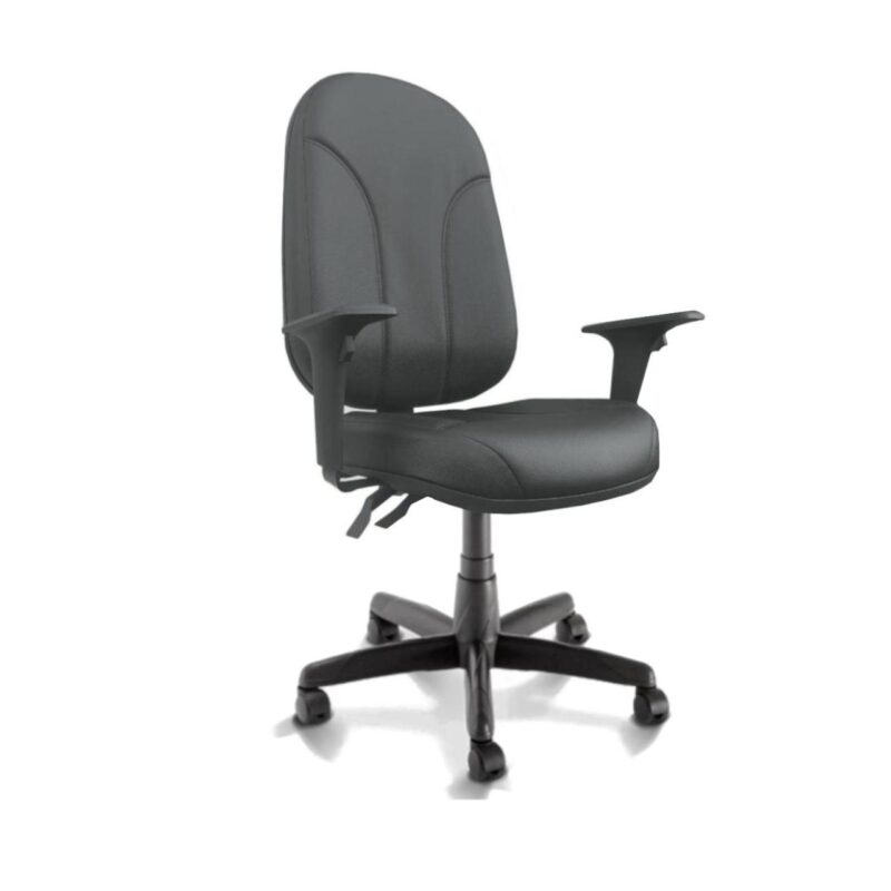 Cadeira Presidente PLUS BACK SYSTEM Baixa Costurada c/ Braços Reguláveis – Corino Preto 32974 CONEXÃO MÓVEIS 2