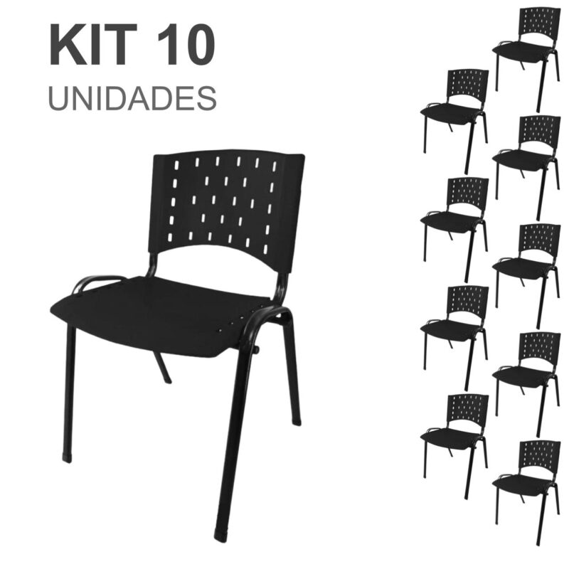 Kit 10 Cadeiras Plásticas 04 pés – COR PRETO – 24001 CONEXÃO MÓVEIS 2