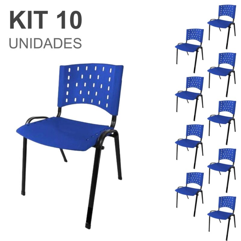 Kit 10 Cadeiras Plásticas 04 pés – COR AZUL – 24003 CONEXÃO MÓVEIS 2