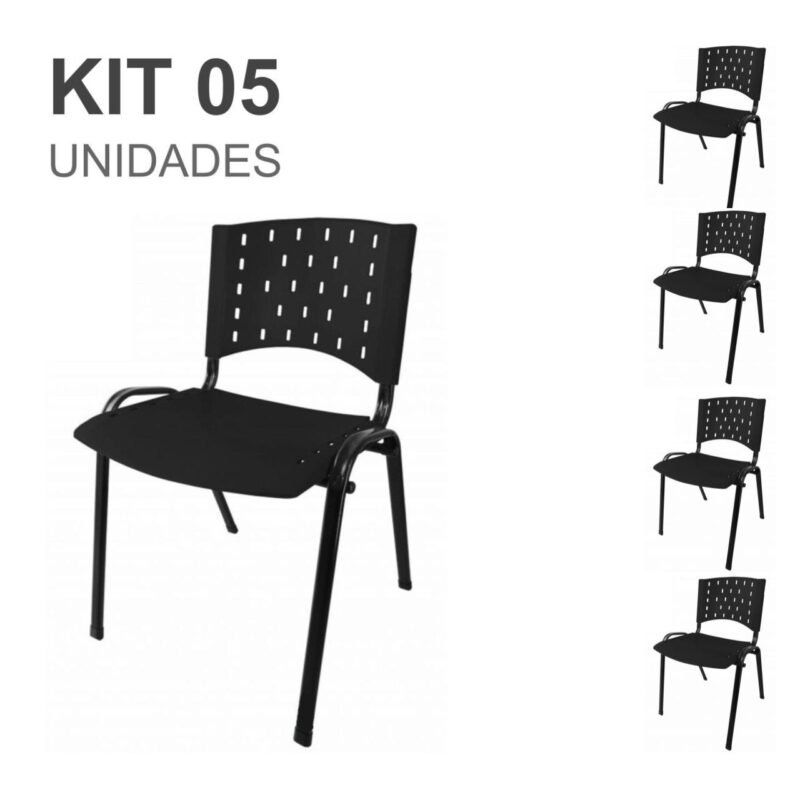 Kit 05 Cadeiras Plásticas 04 pés – COR PRETO – 24000 CONEXÃO MÓVEIS 2