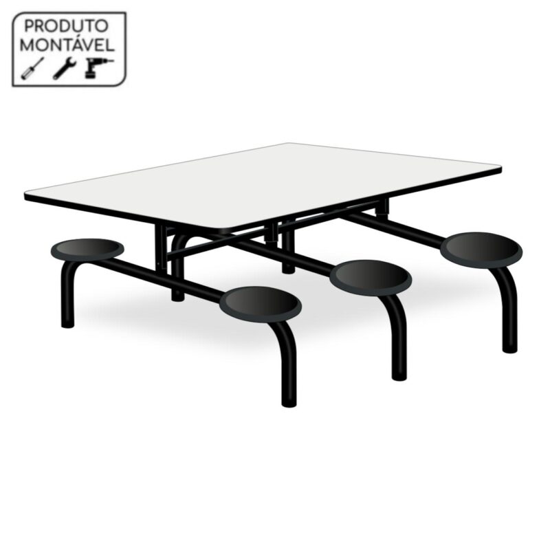 Mesa p/ Refeitório Fixo 06 Lugares MDP BRANCO DE 25 MM 50050 CONEXÃO MÓVEIS 2