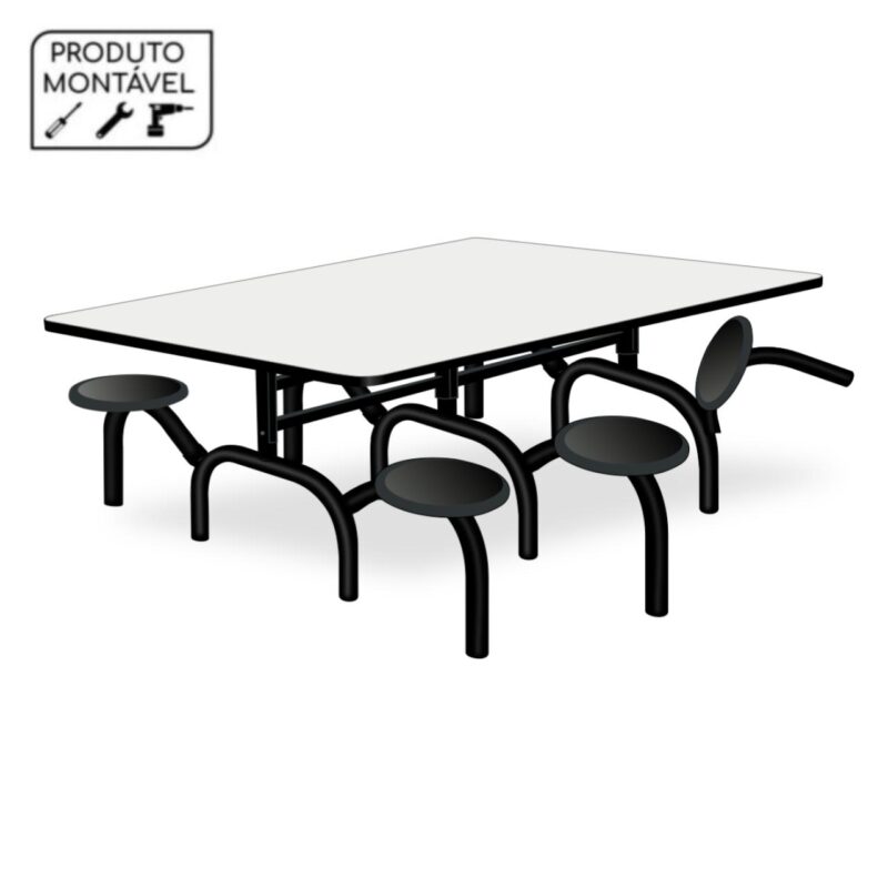 Mesa p/ Refeitório ESCAMOTEÁVEL 06 Lugares – MDP BRANCO DE 25 MM 50051 CONEXÃO MÓVEIS 2