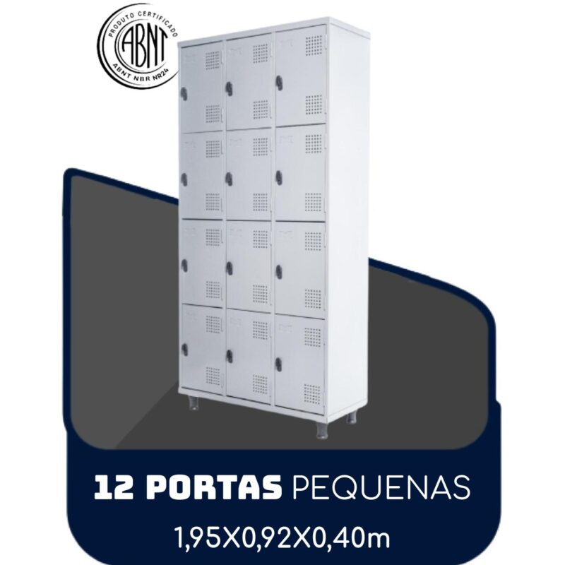 Armário Roupeiro de Aço c/ 12 Portas PEQUENAS – 1,95×0,92×0,40m – SA – CZ/CZ – 14001 CONEXÃO MÓVEIS 2