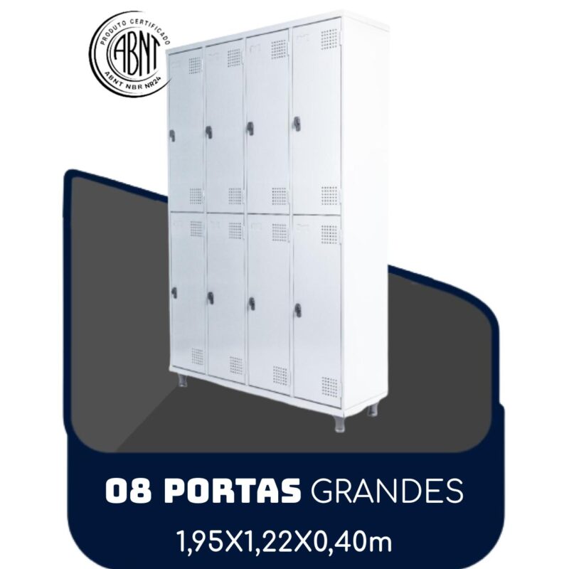 Armário Roupeiro de Aço c/ 08 Portas GRANDES – 1,95×1,22×0,40m – SA – CZ/CZ – 14003 CONEXÃO MÓVEIS 2