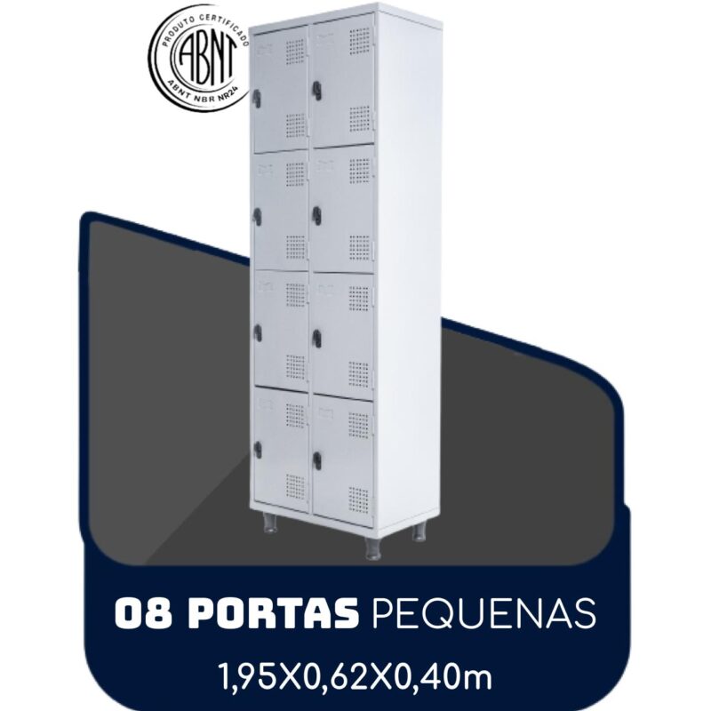 Armário Roupeiro de Aço c/ 08 Portas PEQUENAS 1,95×0,62×0,40m – SA – Cinza – 14002 CONEXÃO MÓVEIS 2