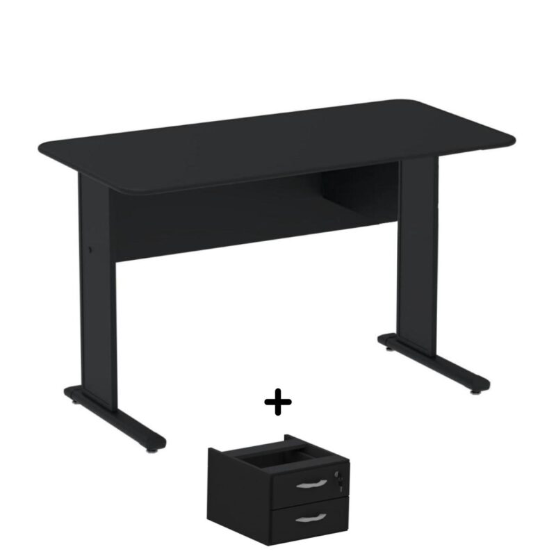 Mesa Escritório 1,20×0,60m c/ Gavetas – Cor Preto – 44090 CONEXÃO MÓVEIS 2