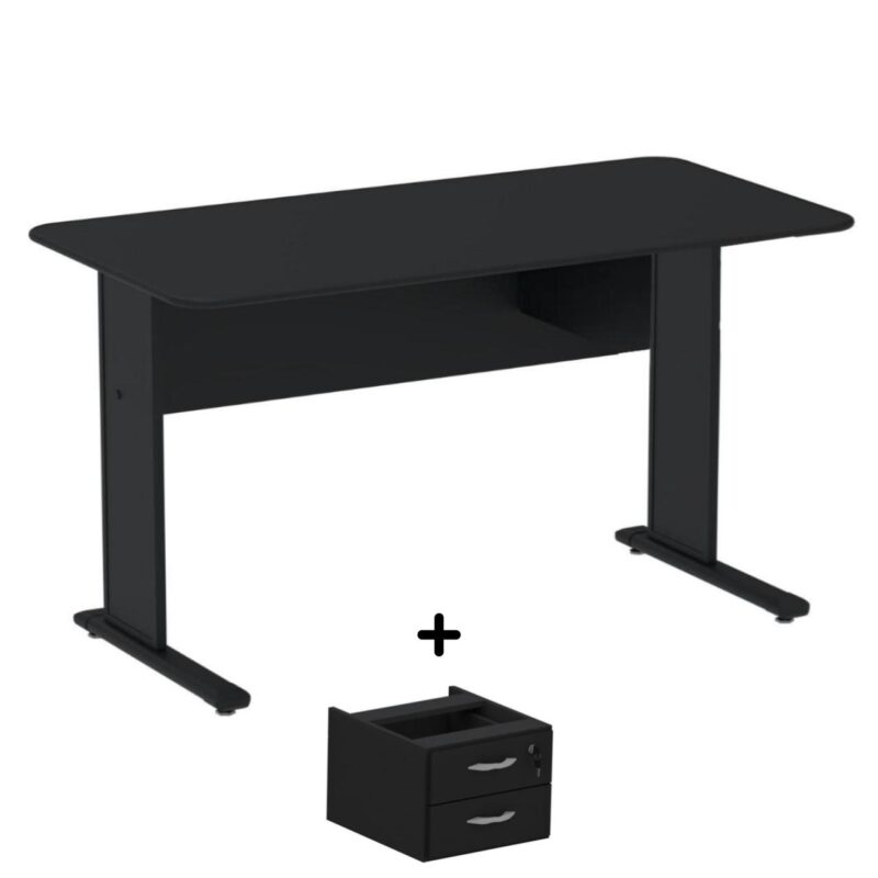 Mesa Escritório 1,50×0,60m c/ Gavetas – Cor Preto – 44093 CONEXÃO MÓVEIS 2