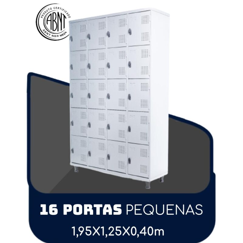 Armário Roupeiro de Aço c/ 16 Portas PEQUENAS – 1,95×1,25×0,40m – SA – CZ/CZ – 14000 CONEXÃO MÓVEIS 2