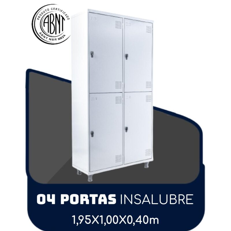 Roupeiro de Aço INSALUBRE com 04 Portas – 1,95×1,00×0,40m – CZ/CZ – SA – 14006 CONEXÃO MÓVEIS 2