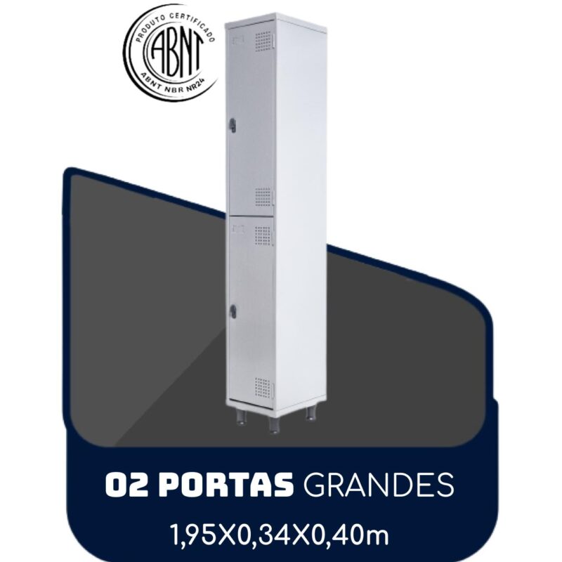 Armário Roupeiro de Aço c/ 02 Portas GRANDES – 1,95×0,34×0,40m – SA – CZ/CZ – 14007 CONEXÃO MÓVEIS 2