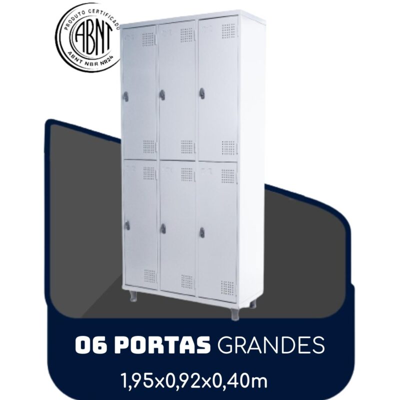 Armário Roupeiro de Aço c/ 06 Portas GRANDES – 1,95×0,92×0,40m – SA – CZ/CZ – 14009 CONEXÃO MÓVEIS 2