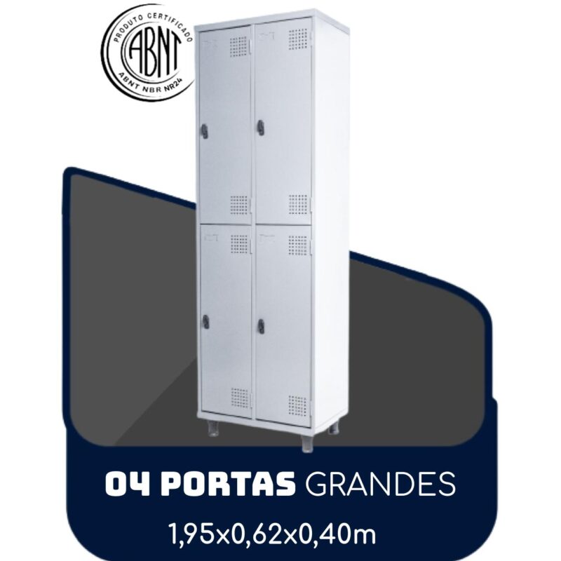 Armário Roupeiro de Aço c/ 04 Portas GRANDES – 1,95×0,62×0,40m – SA – CZ/CZ – 14008 CONEXÃO MÓVEIS 2