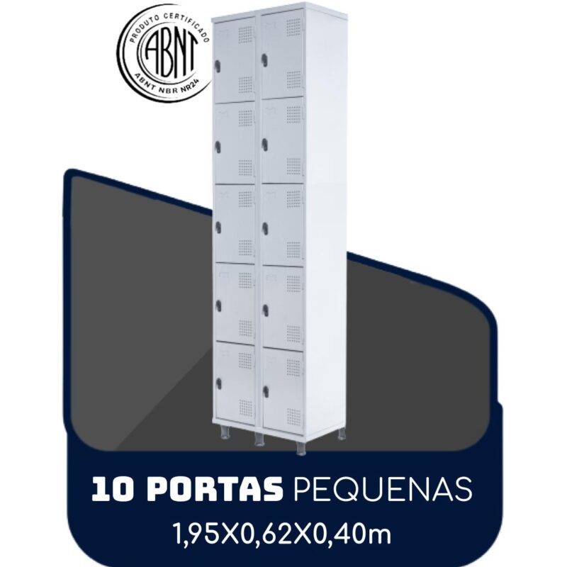 Armário Roupeiro de Aço c/ 10 Portas PEQUENAS – 1,95×0,62×0,40m – SA – CZ/CZ – 14010 CONEXÃO MÓVEIS 2