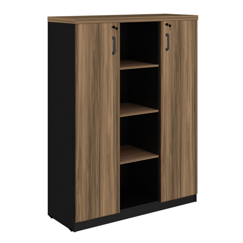 Armário Alto Credenza com Nicho – 1,61×1,20×0,45m NOGAL SEVILHA/PRETO – 21415 CONEXÃO MÓVEIS 2