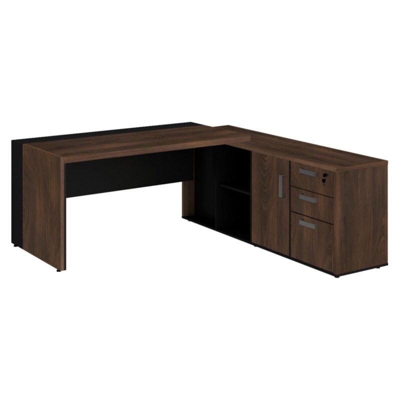 Mesa PRESIDENTE c/ Armário Pedestal – 1,82×1,80m MARSALA / PRETO – 23483 CONEXÃO MÓVEIS 2