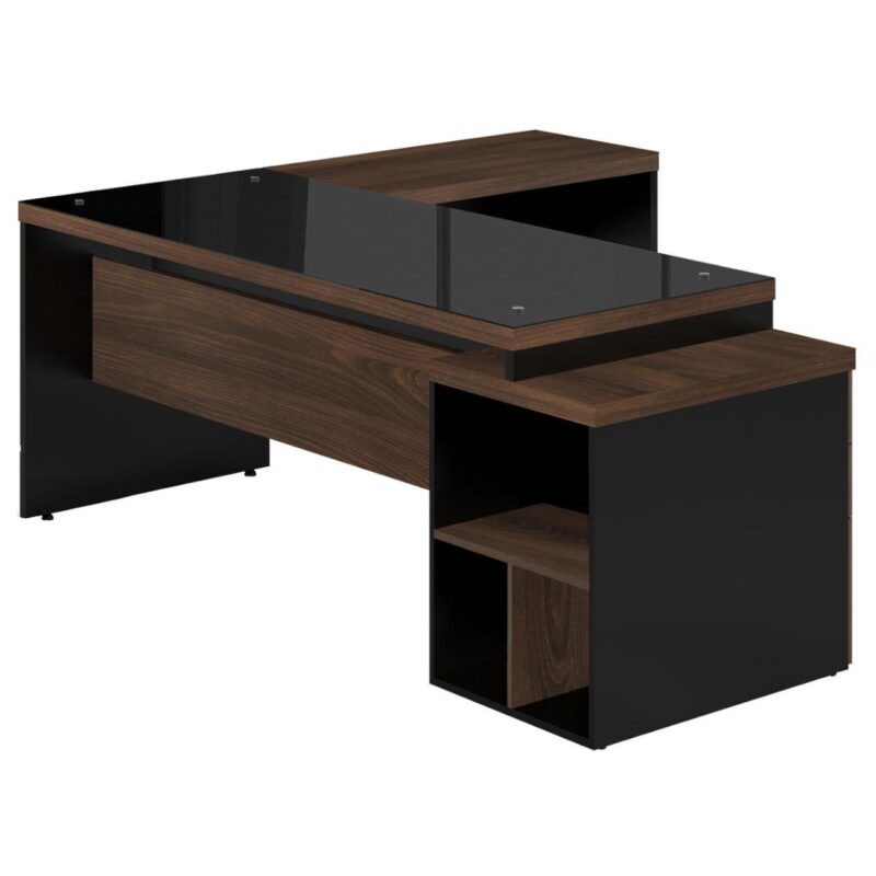 Mesa PEDESTAL VIDRO FUMÊ com MESA AUXILIAR – 1,92×1,60m MARSALA / PRETO – 23486 CONEXÃO MÓVEIS 2