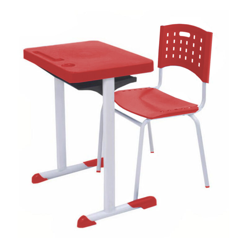 Kit Escolar Individual AZUL – (Mesa e Cadeira) – ADULTO – TAMPO PLÁSTICO – COR VERMELHO – REALPLAST – 54005 CONEXÃO MÓVEIS 2