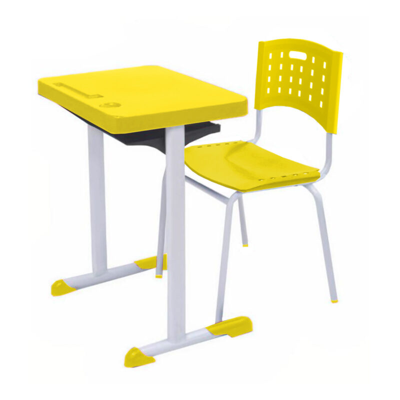 Kit Escolar Individual AZUL – (Mesa e Cadeira) – ADULTO – TAMPO PLÁSTICO – COR AMARELO – REALPLAST – 54007 CONEXÃO MÓVEIS 2