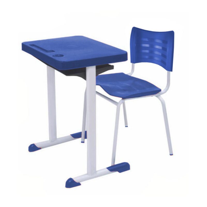 Kit Escolar Individual AZUL – (Mesa e Cadeira) – ADULTO – TAMPO PLÁSTICO – COR AZUL – MRPLAST- 54000 CONEXÃO MÓVEIS 2