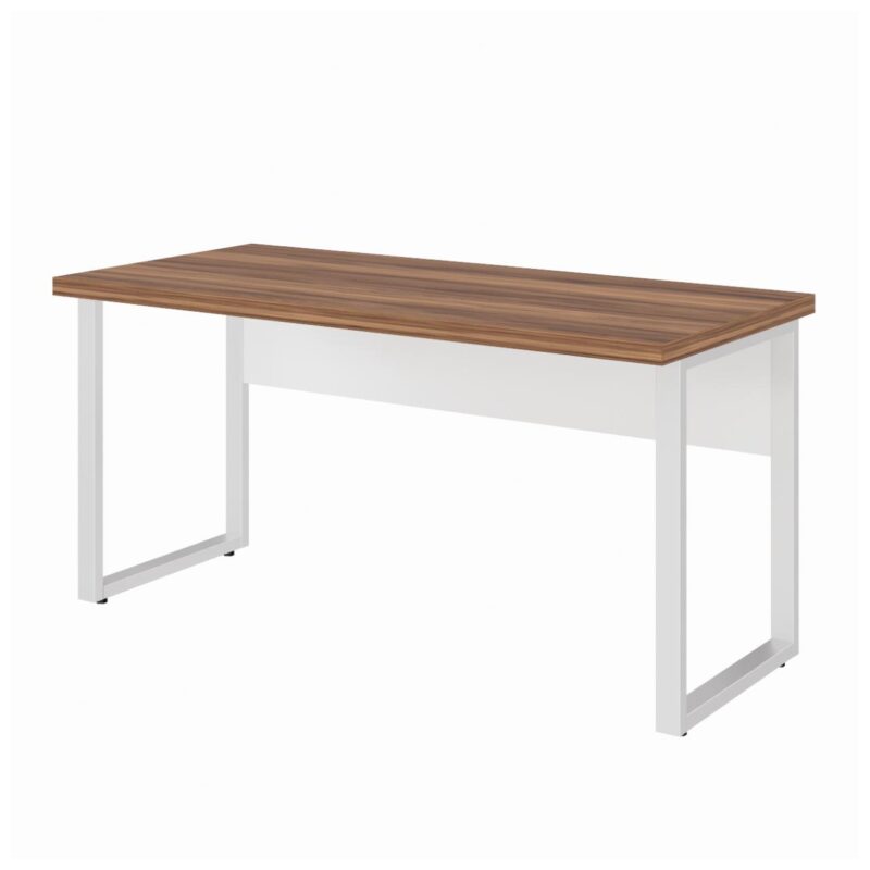 Mesa Escritório PÉ QUADRO 1,50×0,60m – S/ Gavetas – NOGAL SEVILHA / BRANCO – 34302 CONEXÃO MÓVEIS 2