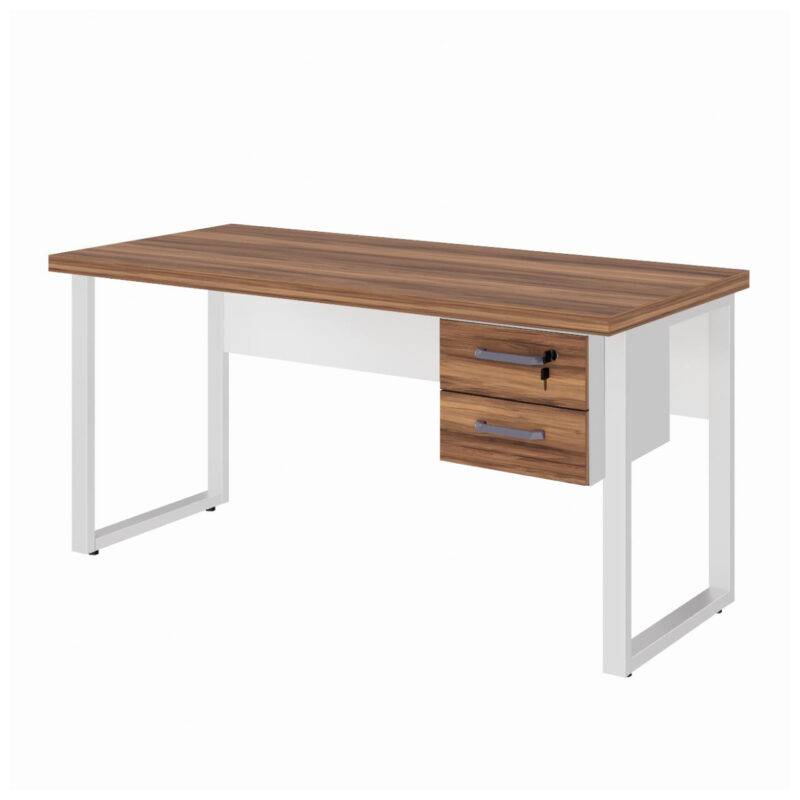 Mesa Escritório PÉ QUADRO 1,50×0,60m – C/ Gavetas – NOGAL SEVILHA / BRANCO – 34321 CONEXÃO MÓVEIS 2